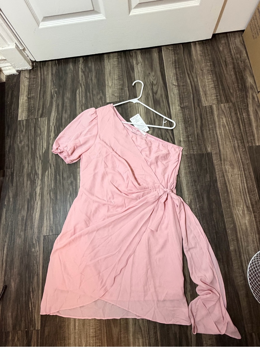 Women's One-Shoulder Pink Wrap Dress
